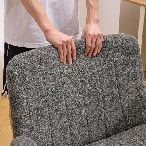 VINGLI Criss Cross Chair with Adjustable Flip-Up Arms,Cross Legged Chair with Wheels, Extra Wide Office Chair,Cozy Desk Chair for Home Office, Vanity, Apartment,Chenille Velvet,Grey thumbnail 6