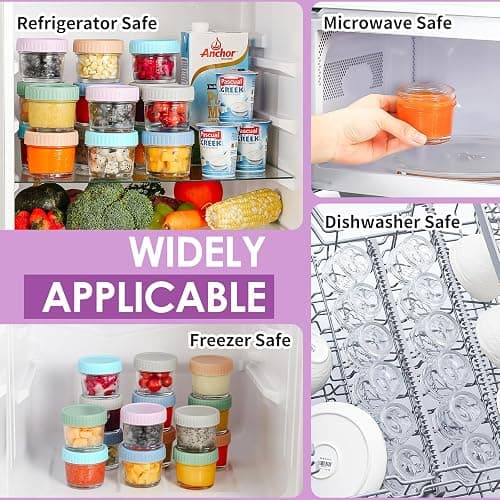 DRKIO 12 Pack Glass Baby Food Storage Containers - 4 Oz Baby Food Jars with Lids Baby Food Maker Microwave Dishwasher Freezer Safe 100% Leak Proof BPA Free Reusable thumbnail 7