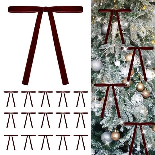 Miacollie Velvet Christmas Bows (24 Pack) - Premium PreMade Wired Ribbon Bows for Christmas Tree Decor, Xmas Wreaths - Vintage Elegant Holiday Decorations (Burgundy) - Image 1