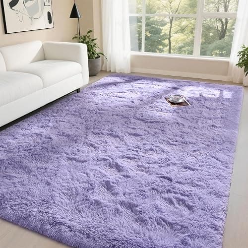 DweIke Fluffy Lavender Purple Rugs for Bedroom Living Room, 3x5 Feet Soft Plush Shaggy Light Lilac Purple Girls Boys Kids Rug, Non-Slip and Machine Washable Carpet for Dorm Nursery Classroom Decor - Image 1