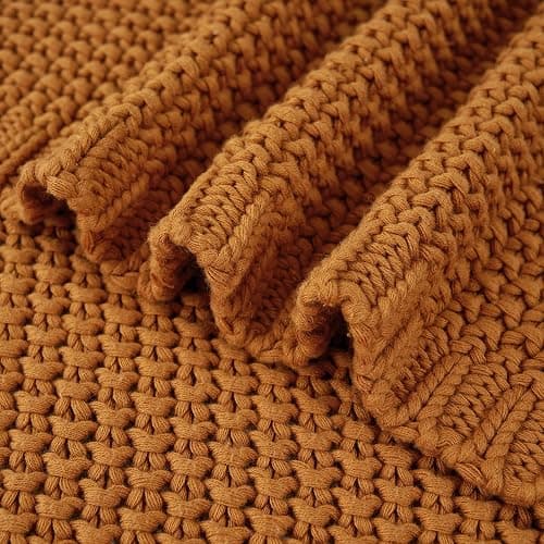 Chunky Cable Knit Throw Blanket Lightweight Burnt Orange 100% Organic Cotton Blanket for Sofa Couch Bed Baby Nursery, Rustic Shabby Chic Modern Farmhouse, 51” x 63” Give Laundering Bag thumbnail 9
