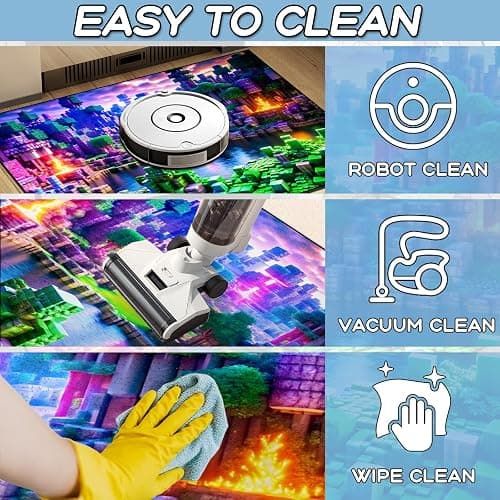 Block Game Rug Teen Kids Carpet, Pixel Games Scene Decoration Mat, Washable Cube Block Game Rugs for Boy’s Bedroom Living Room Playroom, Non-Slip Children Gaming Area Rugs (Purple Field, 63" x 47") thumbnail 6