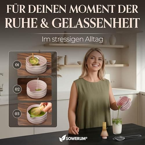 Matcha Set Rosa 5-teilig [TESTSIEGER] Schale mit Ausgießer und extra robustem Matchabesen Macha Tea Set für Starter aus Keramik, Matcha Besen, Bambus Löffel, Chasen,Whisk, Matcha Bowl, Matchaset thumbnail 5
