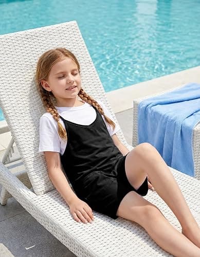 CharmWM Girls Summer Jumpsuits Spaghetti Strap Sleeveless Loose Romper Short Pants with Pockets 5-14 Years thumbnail 5