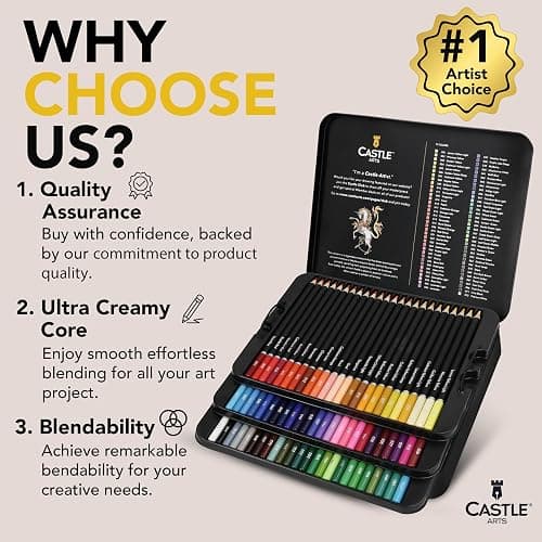 Castle Art Supplies Colored Pencils Set | 72 Premium Soft Core Colored Leads for Adult Artists | Organized in Presentation Tin Case thumbnail 2