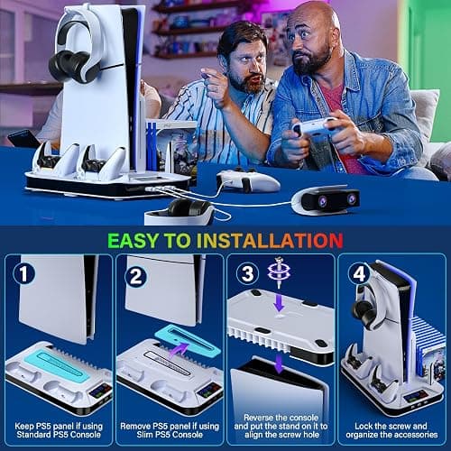 PS5/Slim/Pro Cooling Station with Controller Charging Station for Sony Console Playstation 5 Slim&Standard Disc/Digital Console, PS5 Pro Stand Cooler Accessories Incl Cooling Fan/3 USB Hubs thumbnail 8