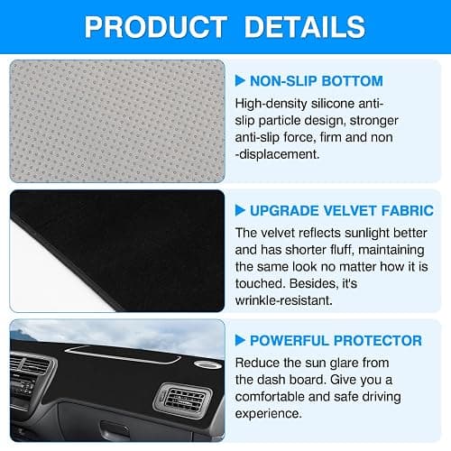 Autorder Dashboard Cover Mat for Honda Civic 1996-2000 Accessories Dash Cover Upgrade Velvet Dash Mat Sunshade Glare UV Rays Protector thumbnail 6