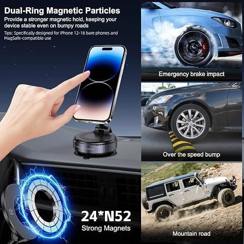 Jikasho Vacuum Magnetic Suction Phone Holder, Foldable and Retractable Hands-Free Suction Cup Phone Mount for Car/Gym/Mirror/Smooth Surface, Compatible with iPhone Android and All Smartphones (Black) thumbnail 4