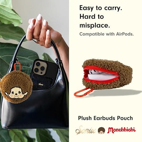 Sonix x Monchhichi Plush Earbud Pouch | Tech Keychain Bag Charm, Fuzzy Plush Character Coin Purse for Small Accessories, Earbuds | Monchhichi Boy thumbnail 5