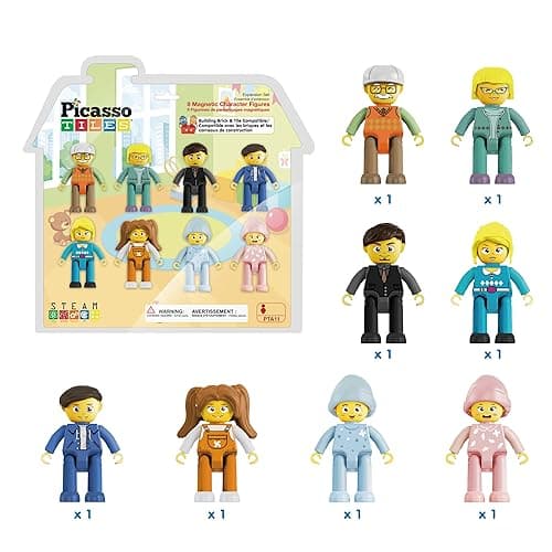 Picasso Toys Magnetic Action Figures 8 Piece Family Character for Construction Building Block Tiles Toddler Toy Set Magnet Expansion Variety Pack Educational STEM Learning Kit Pretend Playset PTA11 - 8 Family thumbnail 3