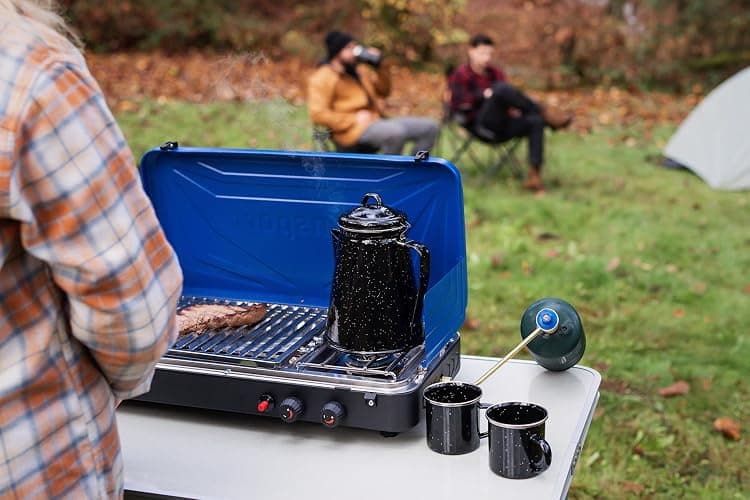 Stansport Enamel 8-Cup Percolator Coffee Pot and 4-Mug Set - Heavy-Duty Campfire Coffee Maker with 12oz Mugs - Percolator Stem Included - Double Baked Enamelware for Camping, Hiking, RV & Cabin thumbnail 5