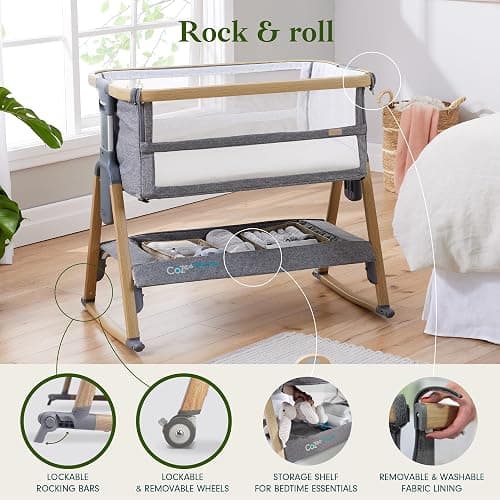Tutti Bambini CoZee® Breeze PLUS - Extra Breathable Next To Me Crib & Standalone Baby Cot with Larger Mesh Side Windows, Easy Fold, with Mattress (0-6 months) - Oak/Charcoal thumbnail 5