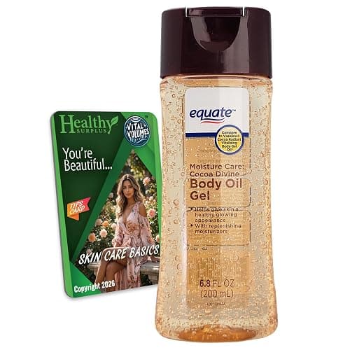 Equate Body Oil Gel - Cocoa Divine - 6.8 FL OZ (200 mL) and Vital Volumes Skin Care Basics Tips Card - Image 1