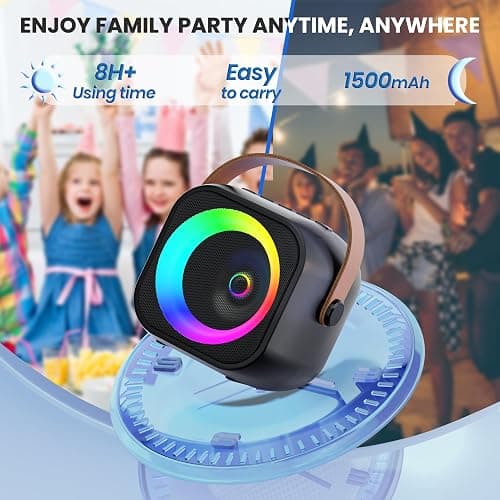 Mini Karaoke Machine, Portable Bluetooth Karaoke Speaker with 2 Wireless Microphones and Party Lights for Kids and Adults, Birthday Gifts for Girls Boys Family Home Party thumbnail 5