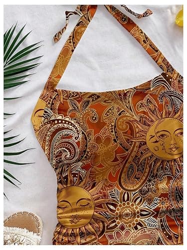 BEAUDRM Women's Paisley Halter Tops Boho Tie Back Fitted Vintage Camisole Tops thumbnail 5
