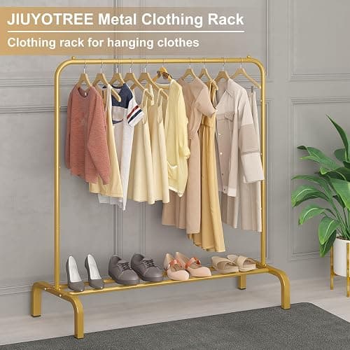 JIUYOTREE Metal 43.3 Inches Garment Rack with Bottom Shelf Clothing Rack for Hanging Clothes Coats Skirts Shirts Sweaters Gold thumbnail 4