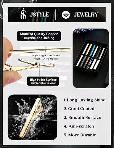 Jstyle 12 Pcs Tie Clips for Men Classic Tie Bar Clip for Regular Ties Black Gold Blue Silver Tone Necktie Gift Sets for Suit Accessories Men Father Wedding Anniversary Business thumbnail 4