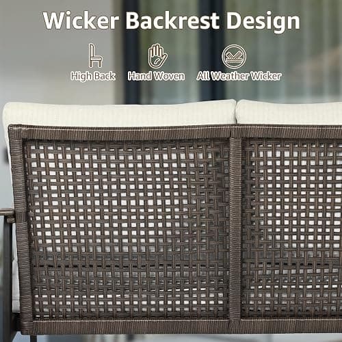 NATURAL EXPRESSIONS Patio Loveseat Sofa Outdoor Furniture Metal Chair with Wicker Backrest & 6 Inches Cushion for Indoor, Front Porch, Deck, Balcony, Backyard, 51.77"(L) x 29.75"(W) x 33.86"(H). thumbnail 5