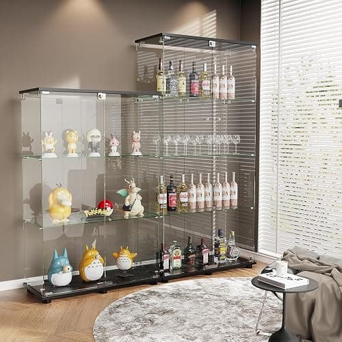 ROOMTEC Glass Display Cabinet with 3 Shelves,Double Doors, Floor Standing Display Cage, for Living Room Bedroom Office, 49.49 x 31.77 x 14.37 in, Black - 3 Shelf Double Door thumbnail 6