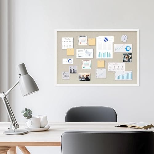 DAHAPYBOO Cork Board with Linen White,Bulletin Board 30"x20" Hanging Corkboards for Office Home School Message Board or Vision Board Decoration. thumbnail 2
