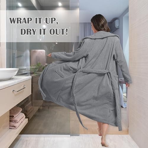 PJGGZ Women's Shawl Collar Bathrobe, Soft Long Towel Robes for Women - Super Absorbent Quick Dry yet Warm thumbnail 4