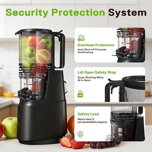 Cold Press Juicer, Juicer Machines with 5.3" Wide Feed Chute, Slow Masticating Juicer for High Yield with Whole Fruits and Vegetables (Black) thumbnail 8