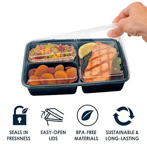 Bentgo 20-Piece Lightweight, Durable, Reusable BPA-Free 3-Compartment Containers - Microwave, Freezer, Dishwasher Safe - Navy Blue thumbnail 4