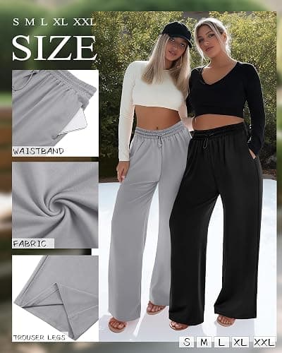 Sweetyweee 4 Pack Womens Wide Leg Sweatpants Elastic Waist Lounge Baggy Pants Straight Leg Soft Casual Joggers with Pockets thumbnail 3