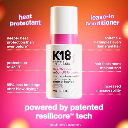 K18 HeatBounce Conditioning Heat Protectant Spray, Lightweight Leave-In Conditioner + 450℉ (232°C) Heat Protection, Soften, Smooth + Detangle All Hair Types, 4 Fl Oz Liq thumbnail 2