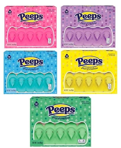 Smiling Sweets Marshmallow Peep Variety Pack - Smiling Sweets - One of Each Color - Blue, Pink, Green, Yellow, and Lavender - Delicious Classic Treats - Perfect for Easter Baskets (Pack of 5) - Image 1