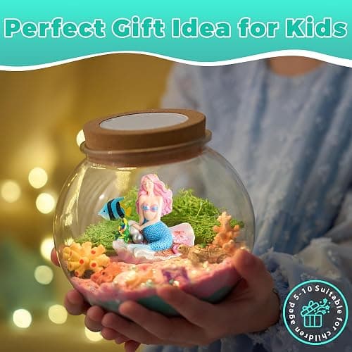 Mermaid Light-Up Terrarium Kit for Kids - LED Night Light Birthday Gift for Girls Ages 4 5 6 7 8-12 Year Old - Mermaid Toys for Girls - DIY Arts and Crafts Kit for Kids thumbnail 6
