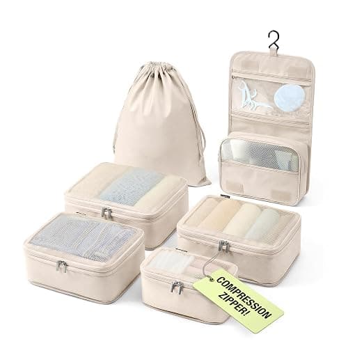Vandel Compression Packing Cubes for Women, Set with Hanging Toiletry Bag | TSA Approved, Includes Laundry Bag, Compressible Carry On Suit Case Organizer Luggage Packing Cubes for Travel Organizer - Image 1