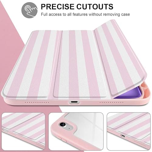 Loyrina Case for iPad (A16) 11th/10th Gen 2025/2022, Pink White Striped | Pink White Striped Design Folio Tablet Cover with Clear Back, Pencil Holder and Trifold Stand for Coquette Style Users thumbnail 9
