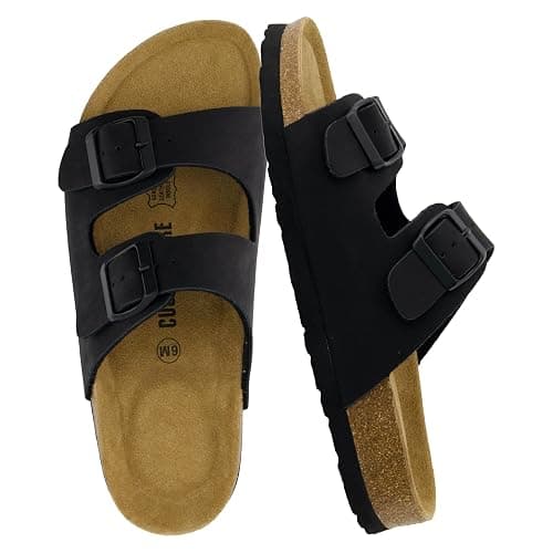 CUSHIONAIRE Lane Cork Footbed Womens Sandals Comfortable Double Buckle Slip On Sandals for Women with Arch Support and Classic Two Strap Design - Image 1