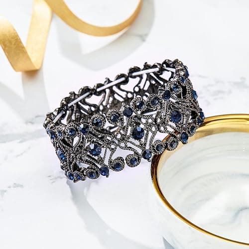 BriLove Women's Wedding Bridal Crystal Cluster Tennis Stretch Bracelet thumbnail 5