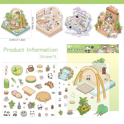 Girls 3D Miniature Scene Stickers, 4 Sets Storage Box DIY House Stickers for Dessert House,Tea Room,Painting Studio,Game Park,Cute 3D Cartoon Sticker Scenes for Adult Kids Relief Stress Pass The Time thumbnail 4