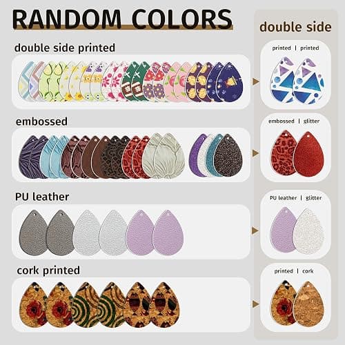 AOUXSEEM 401 Pcs Faux Leather Earrings Making Kit, Contains 120 Pcs Random Double Sided Teardrop Precut Earrings Pieces Hooks Jump Rings Opener Display Cards Self-Adhesive Bags thumbnail 3
