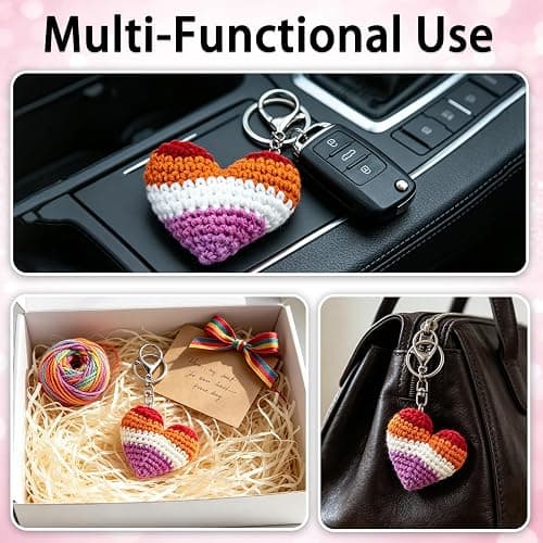 Lesbian Stuff LGBTQ Gifts for Girlfriend Boyfriend Crochet Rainbow Keychain | Lesbian Gifts Gay Pride Accessories thumbnail 3