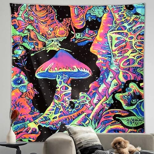 ADDWel Blacklight Mushroom Tapestry, Upright Tapestry Glow In The Dark, UV Reactive Black Light Tapestries Posters Wall Hanging for Bedroom Dorm Living Room Backdrop Decor (mushroom, 30" x 40") thumbnail 5