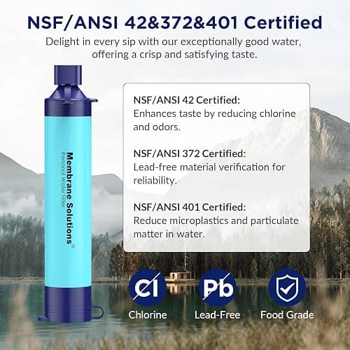 Membrane Solutions Straw Water Filter S1, NSF/ANSI 42&372&401 certificated, Survival Filtration Portable Gear, Emergency Preparedness, Supply for Drinking Hiking Camping Team Family Outing thumbnail 3