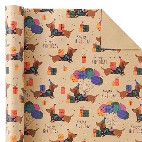 WRAPAHOLIC Kraft Dog Birthday Wrapping Paper Roll - Mini Roll - 17 Inch x 16.5 Feet - Dachshund Dog Wrapping Paper Perfect for Kids Boys Girls Birthday, Dogs Lover thumbnail 2