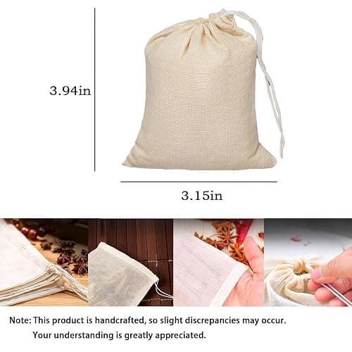 10 Pcs Spice Bags, Reusable Empty Tea Bags, Muslin Strainer Bags, Soup Bags for Cooking Natural Cotton Fine Mesh Cheesecloth Bags for Cold Brew Coffee(4 x3.2Inch) thumbnail 2