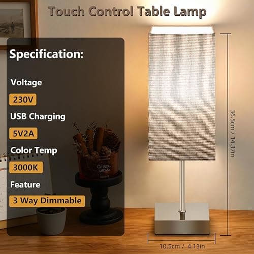 Aomeya Bedside Lamps Set of 2, Touch Lamps Bedside Table Lamp with 3-Way Dimmable, Small Table Lamps for Bedroom with Grey Fabric Shade(Bulb Included) thumbnail 5