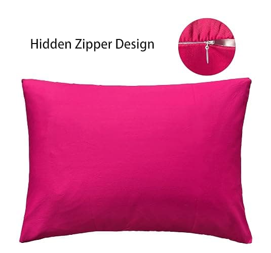 iMaylex Soft 100% Egyptian Cotton Zipper Closure Pillowcases, Cozy and Lightweight Pillow Case, Set of 2, Fuchsia, Queen, 20" x 30" thumbnail 4