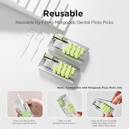 Dental Floss Picks with 2025 Design Case, Floss Pick Dispenser Refillable, Automatic Floss Picks Organizer with Floss Sticks 10 Count (Green) thumbnail 4