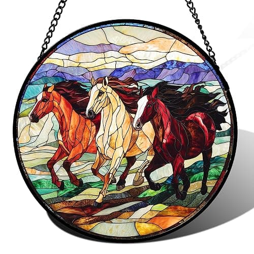 Stained Glass Window Hanging 3 Horses Suncatcher Gifts for Women 6.3" | Sun Catcher Decor Birthday Christmas Mothers Day Anniversary Gift for Mom Grandma Nana Wife Mother In Law - Image 1