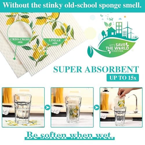 Boao Set of 6 Lemon Kitchen Dishcloths Cleaning Cloths Absorbent Cloth No Odor Reusable Dish Towel for Kitchen, Hand, Counter Wipes Christmas Practical Gifts thumbnail 4