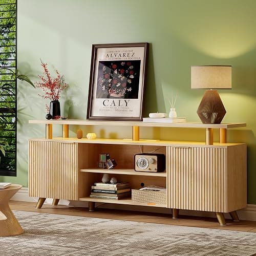 Lulive Modern TV Stand for 55/60/65/70 inch Television, Entertainment Center with Wooden Storage Cabinets and Power Outlet，Media Console for Living Room Bedroom (Natural Oak) thumbnail 6