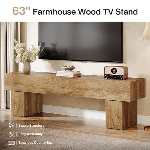 Tribesigns 63" TV Stand, Farmhouse Entertainment Center, Low TV Console Table for Living Room, Long Media Console Television Stands for 55/60/65 Inch TV thumbnail 7