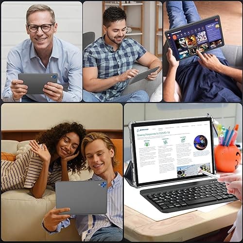 YLEEBG Android 15 Tablet with Keyboard, 26GB+256GB(2TB Expand), 10.1 Inch Tablet 8000 mAh Battery, BT 5.0, 5G WiFi, Widevine L1, Dual Camera, 2 in 1 Tab with Mouse, Case, Stylus（Silver Case） thumbnail 8
